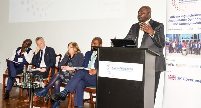 Deputy Speaker, Jacob Oulanyah making a presentation on Political Inclusiveness in Practice on 4 March 2020 during a conference in London